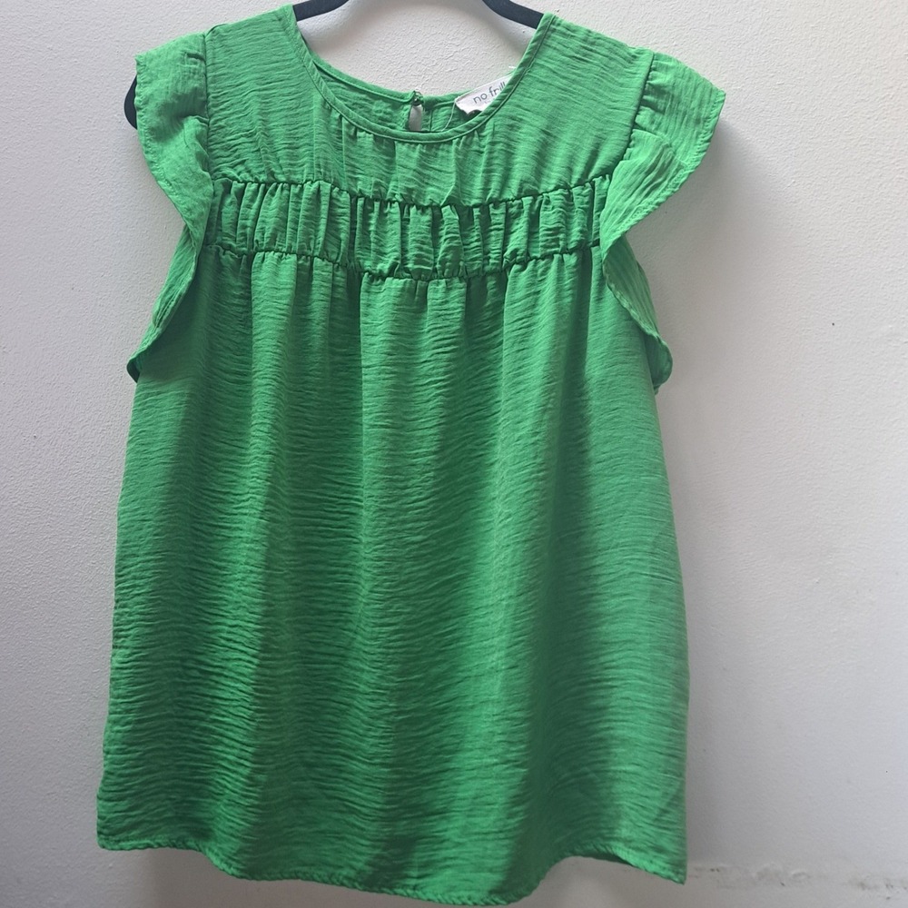 No Frills Los Angeles Green Flutter Sleeve Crinkle Blouse B6406-031W Large